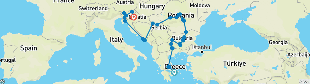 Image d'une carte montrant l'itinéraire du circuit