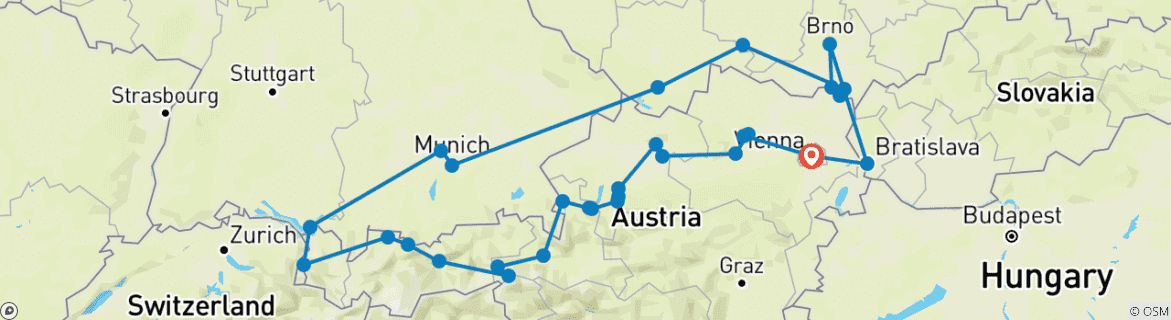 Karte mit der Reiseroute