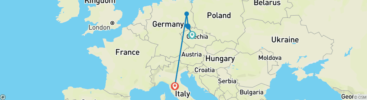 Image of a map showing the route of the tour