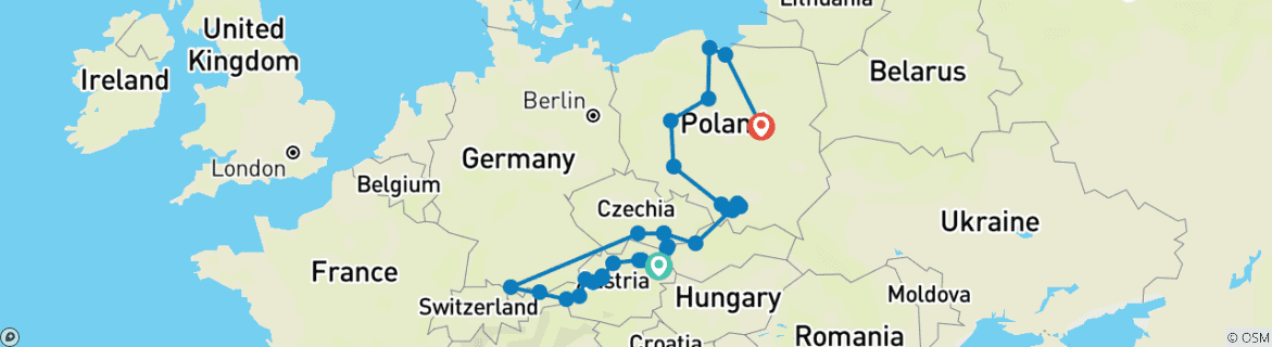 Image d'une carte montrant l'itinéraire du circuit