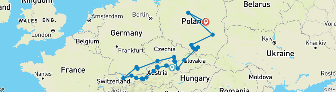 Karte mit der Reiseroute