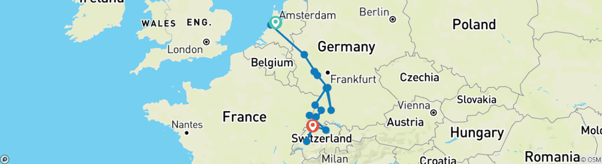 Image d'une carte montrant l'itinéraire du circuit
