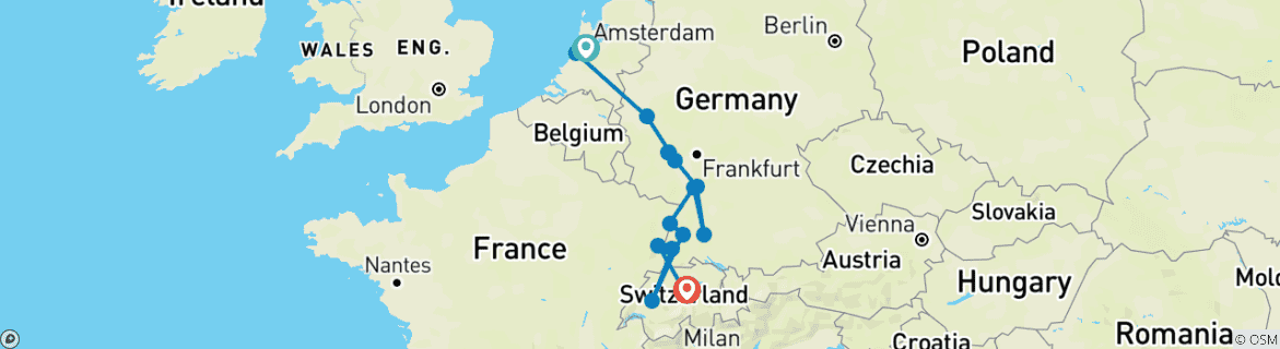 Image d'une carte montrant l'itinéraire du circuit