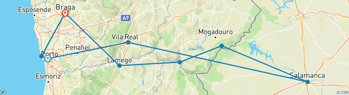 Image d'une carte montrant l'itinéraire du circuit