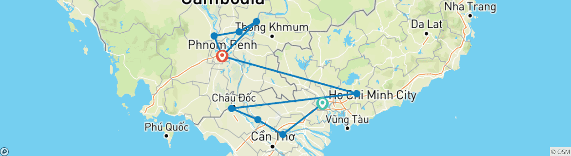 Image d'une carte montrant l'itinéraire du circuit