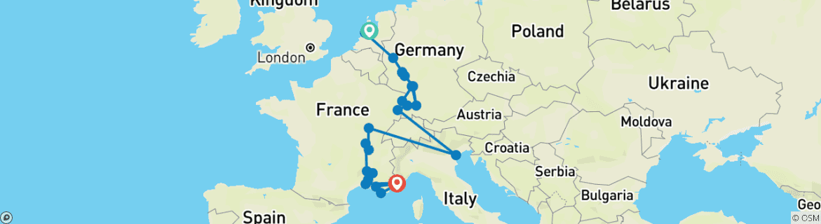 Image d'une carte montrant l'itinéraire du circuit