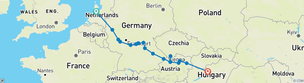 Foto van een kaart met de route van de rondreis