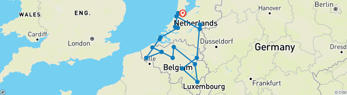 Foto van een kaart met de route van de rondreis
