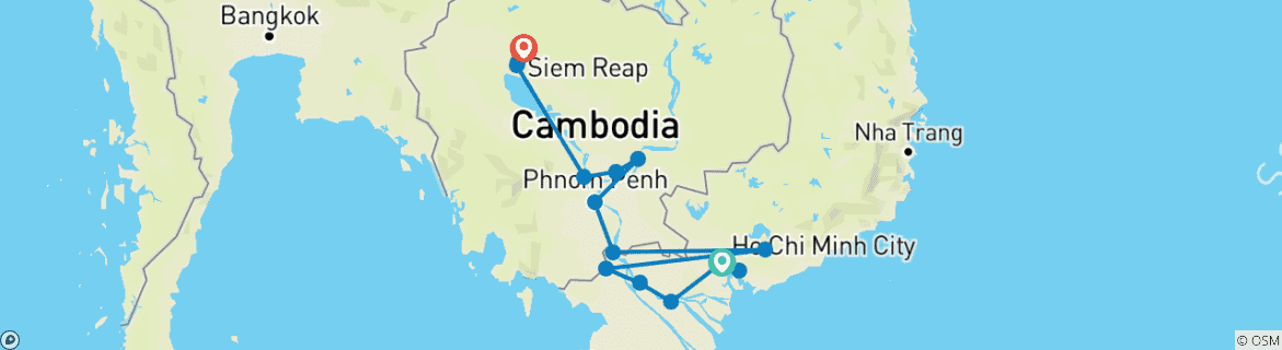 Image d'une carte montrant l'itinéraire du circuit