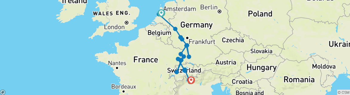 Image d'une carte montrant l'itinéraire du circuit