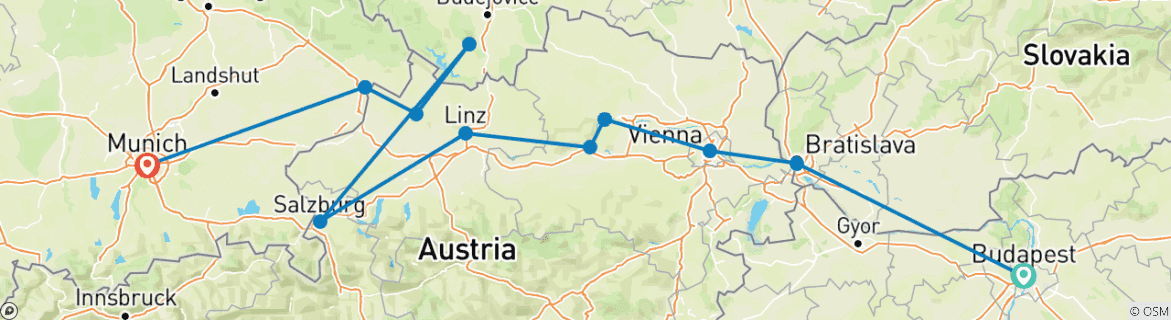 Image d'une carte montrant l'itinéraire du circuit