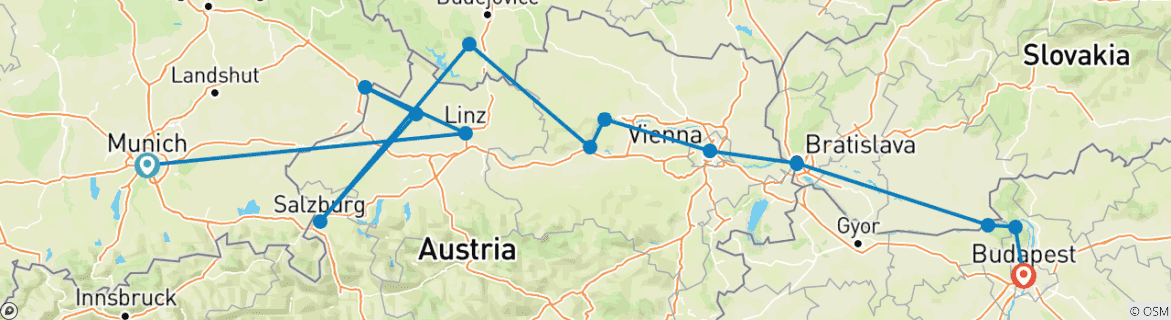 Image d'une carte montrant l'itinéraire du circuit