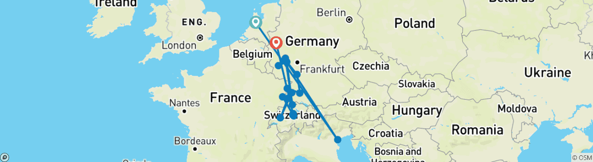 Image d'une carte montrant l'itinéraire du circuit