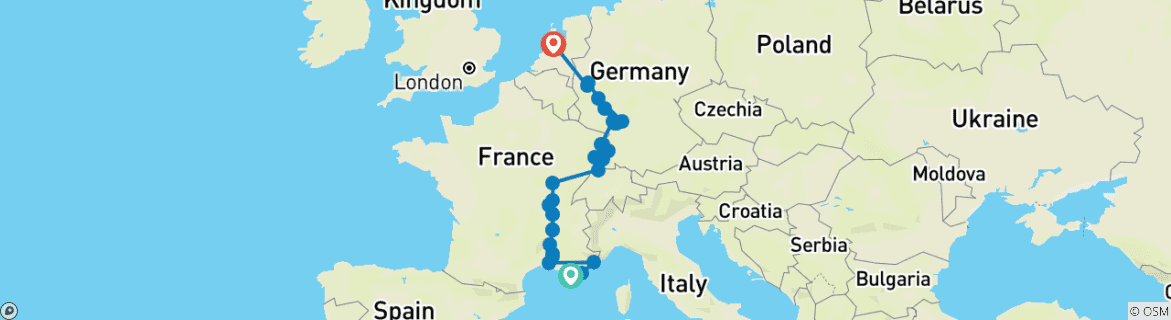 Image d'une carte montrant l'itinéraire du circuit