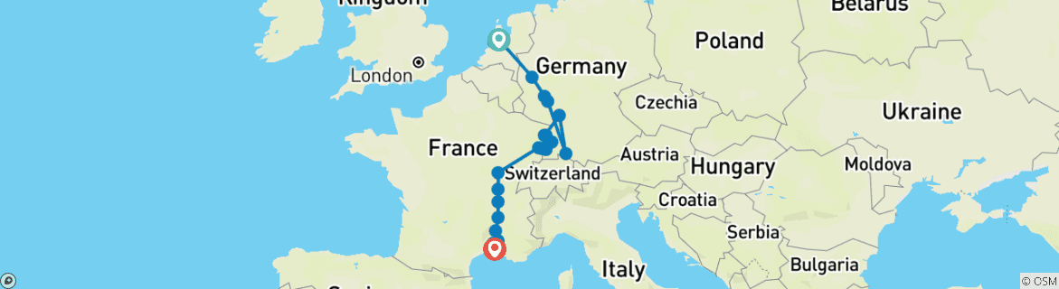 Image d'une carte montrant l'itinéraire du circuit