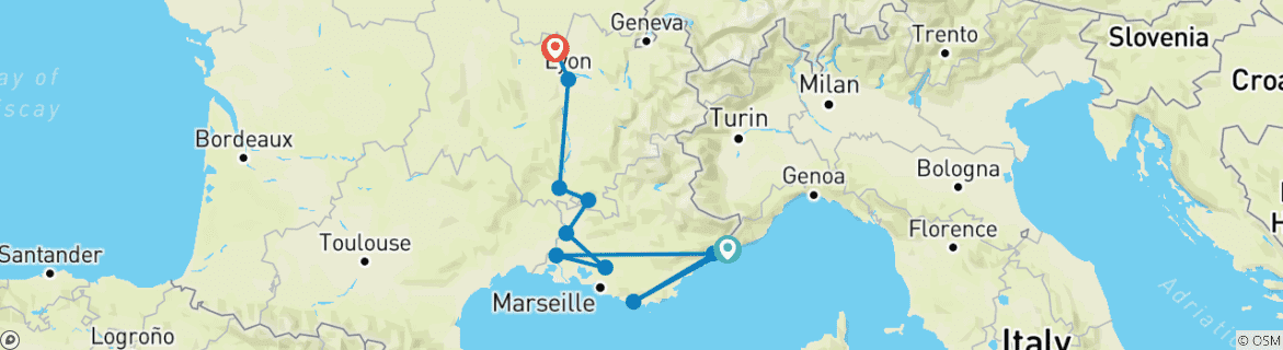 Image d'une carte montrant l'itinéraire du circuit