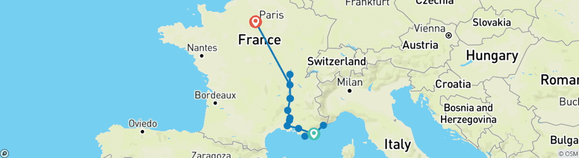Image d'une carte montrant l'itinéraire du circuit