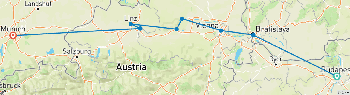 Image of a map showing the route of the tour
