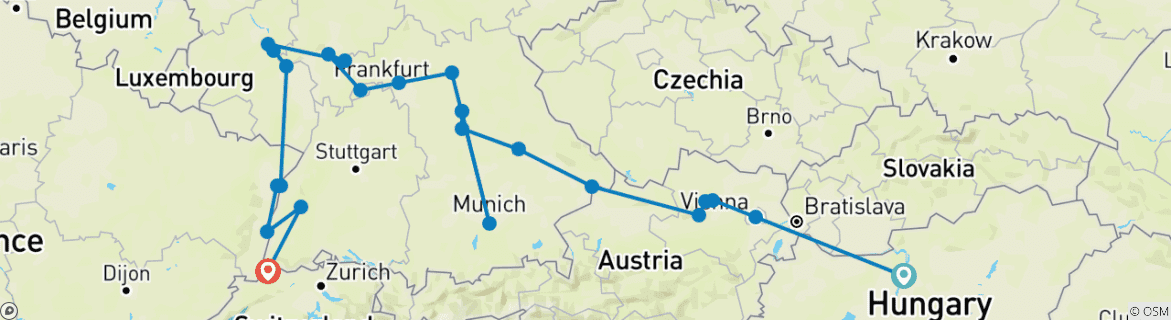 Karte mit der Reiseroute