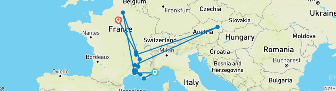 Foto van een kaart met de route van de rondreis