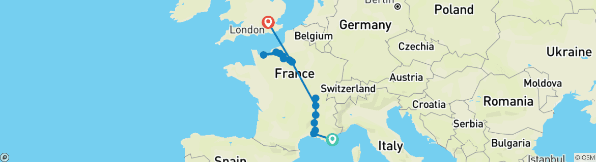 Karte mit der Reiseroute