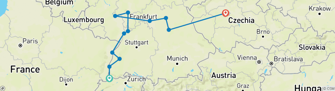 Karte mit der Reiseroute