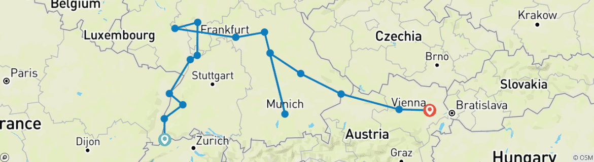 Karte mit der Reiseroute