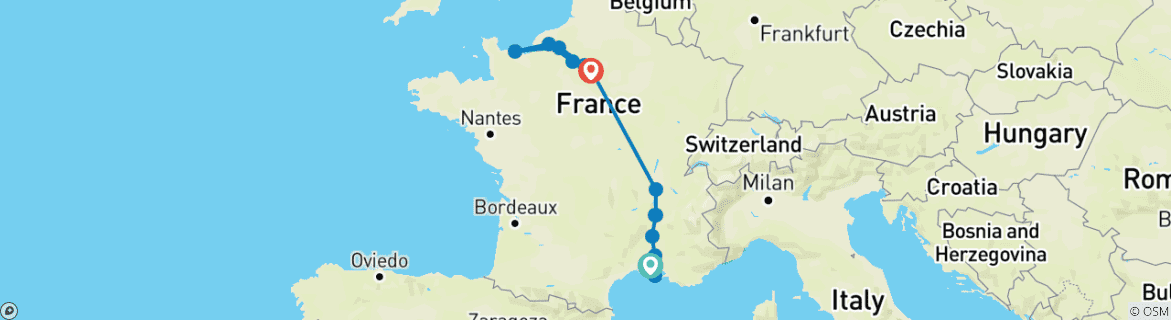 Image d'une carte montrant l'itinéraire du circuit