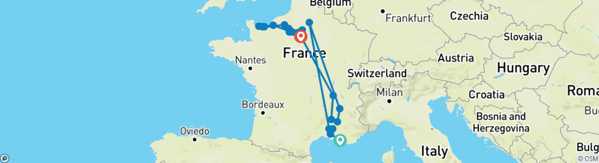 Foto van een kaart met de route van de rondreis