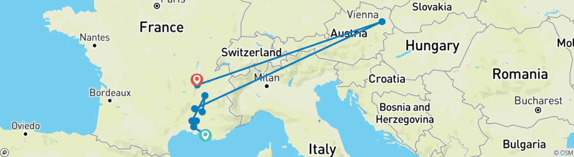 Image d'une carte montrant l'itinéraire du circuit