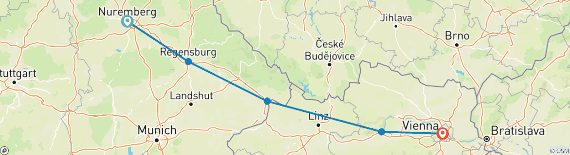 Image of a map showing the route of the tour