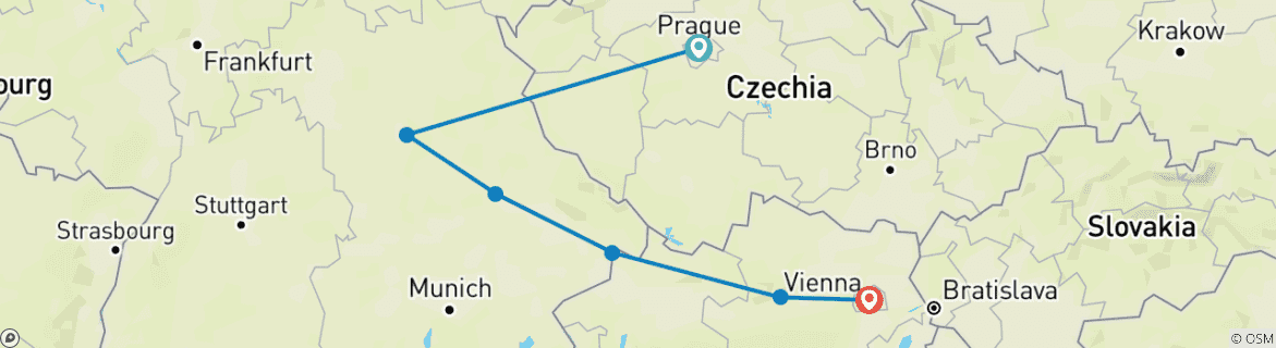 Image of a map showing the route of the tour
