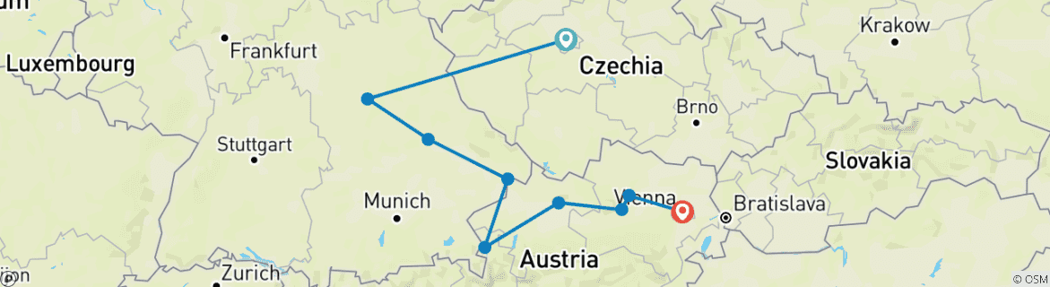 Image of a map showing the route of the tour