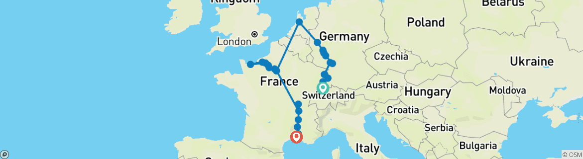 Karte mit der Reiseroute