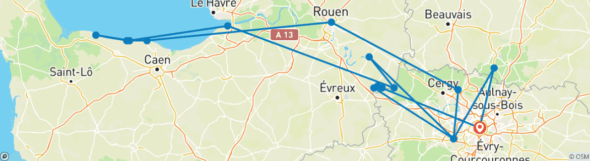 Image d'une carte montrant l'itinéraire du circuit