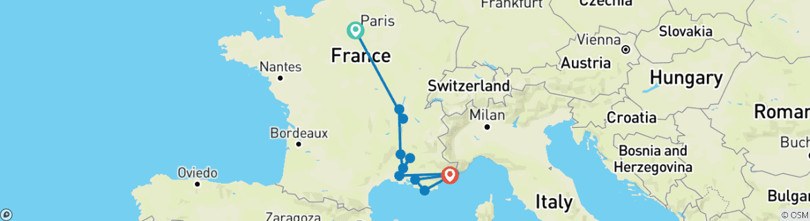 Image d'une carte montrant l'itinéraire du circuit