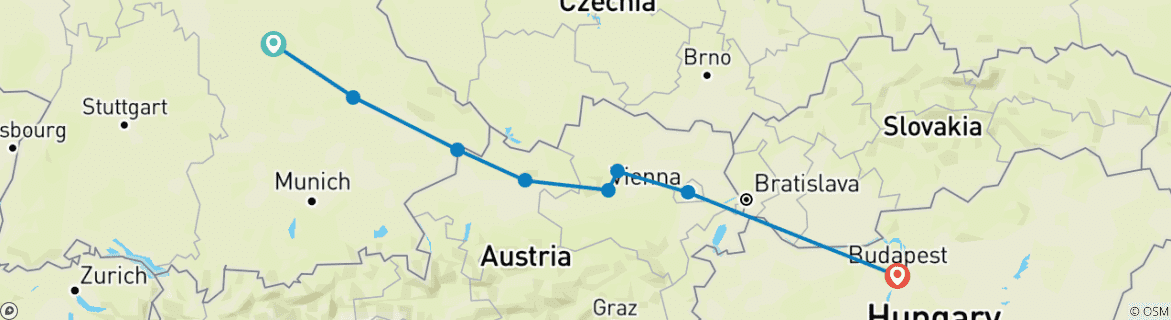 Image of a map showing the route of the tour