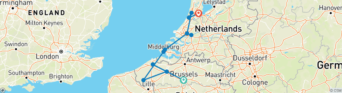 Foto van een kaart met de route van de rondreis