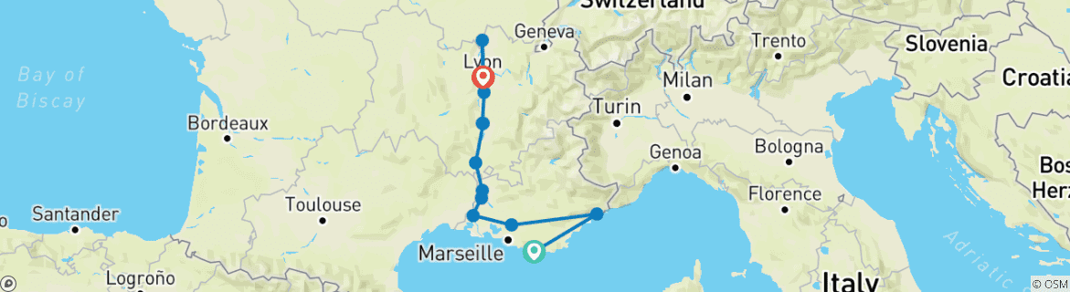 Image d'une carte montrant l'itinéraire du circuit