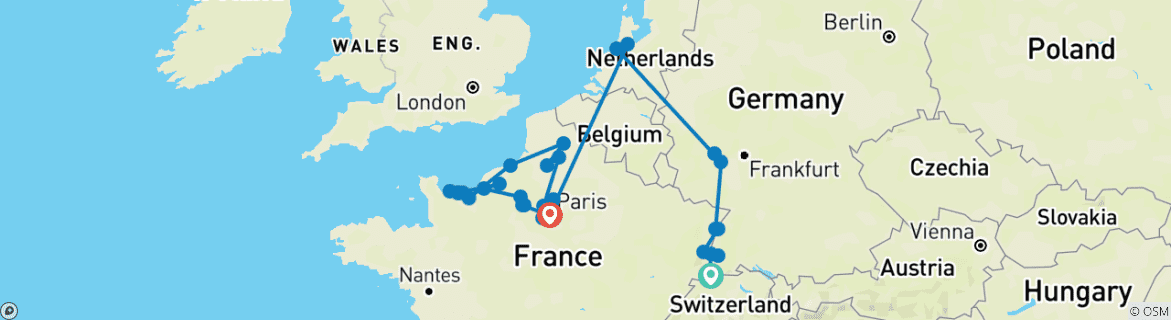 Image d'une carte montrant l'itinéraire du circuit