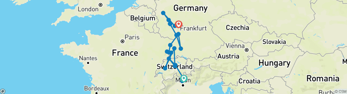 Image d'une carte montrant l'itinéraire du circuit