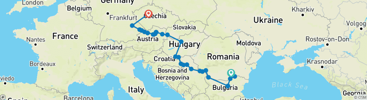 Image of a map showing the route of the tour