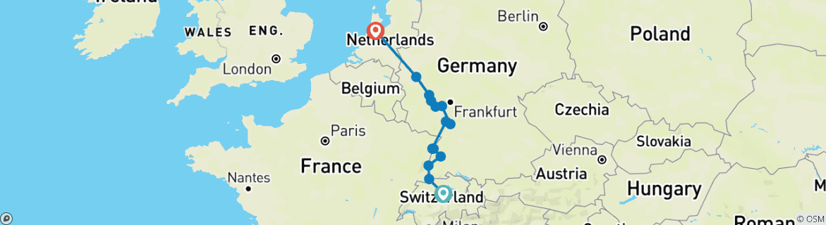 Foto van een kaart met de route van de rondreis