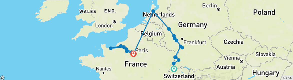 Karte mit der Reiseroute