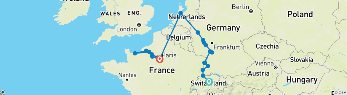 Image d'une carte montrant l'itinéraire du circuit