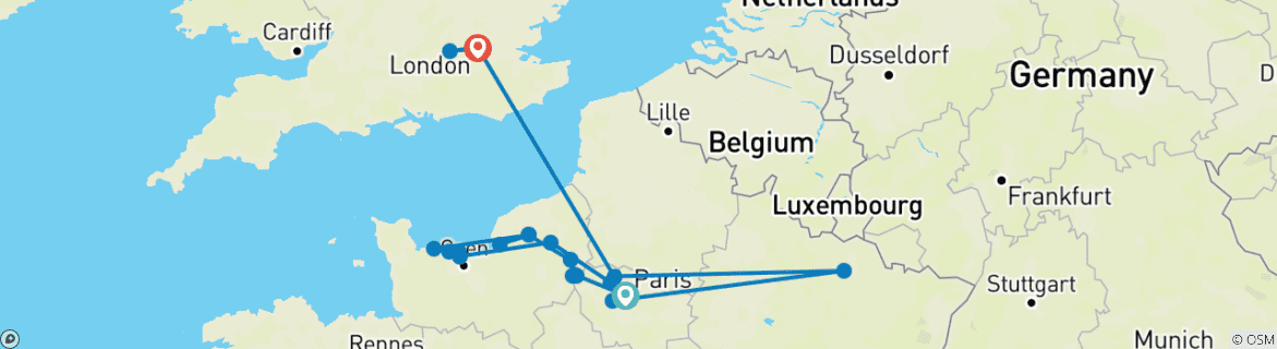 Image d'une carte montrant l'itinéraire du circuit