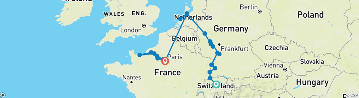 Karte mit der Reiseroute