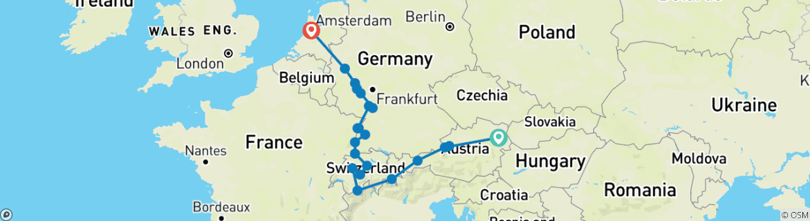 Image d'une carte montrant l'itinéraire du circuit