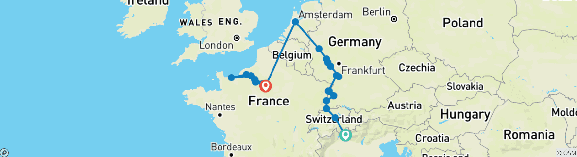 Karte mit der Reiseroute