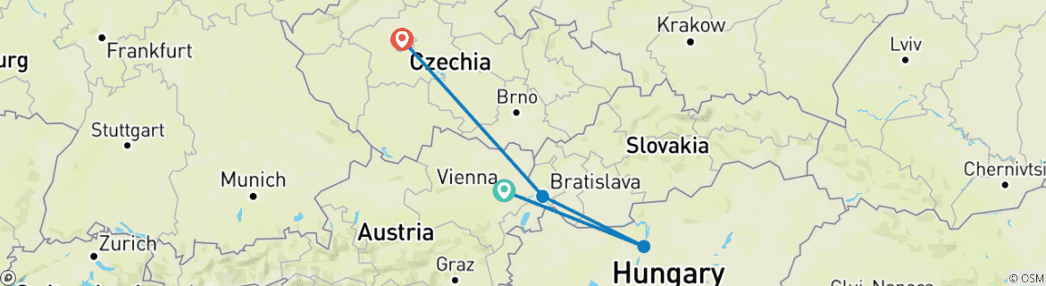 Carte du circuit De Vienne à Prague Découverte de l'Europe centrale - 6 jours